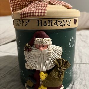 Festive Santa Holiday Jar - Green and Cream